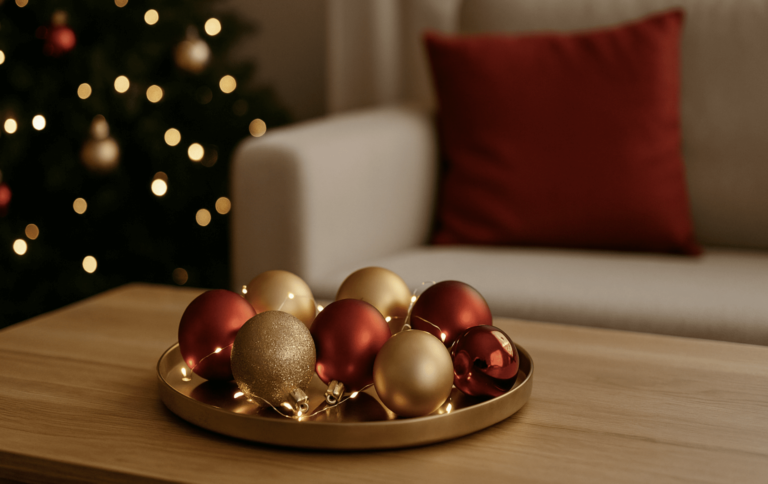 Bombki i lampki na tacy