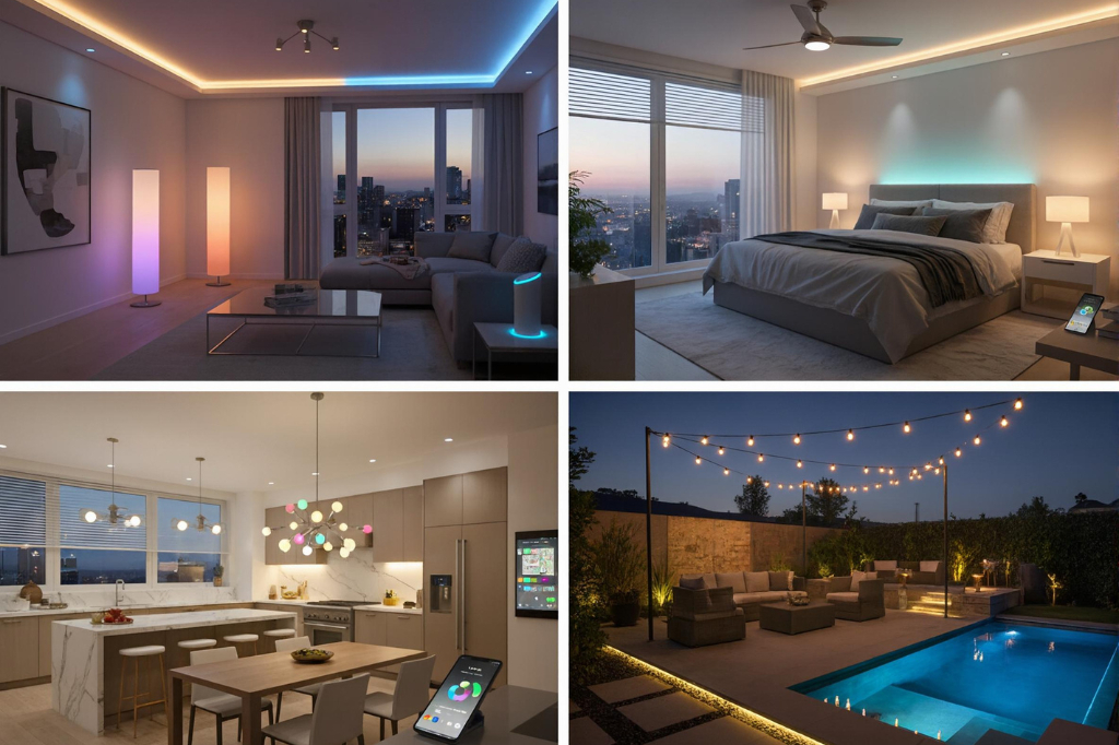 System smart home – inteligentne sterowanie oświetleniem w salonie, sypialni, kuchni i ogrodzie