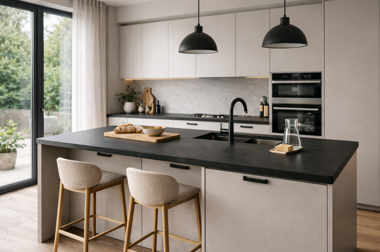 Czarne uchwyty i armatura