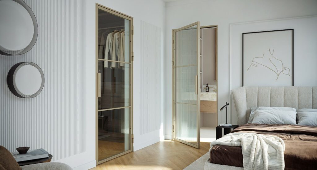 Drzwi przeszklone loft szampański ze stalową ościeżnicą - multiform drzwi